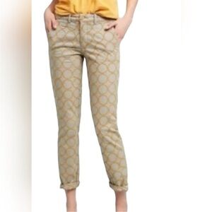 ANTHRO 25 Chino relaxed raised yellow  circle embroidered cropped pants EUC